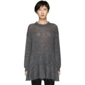RED VALENTINO Grey Distressed Peplum Mohair Sweater Dress